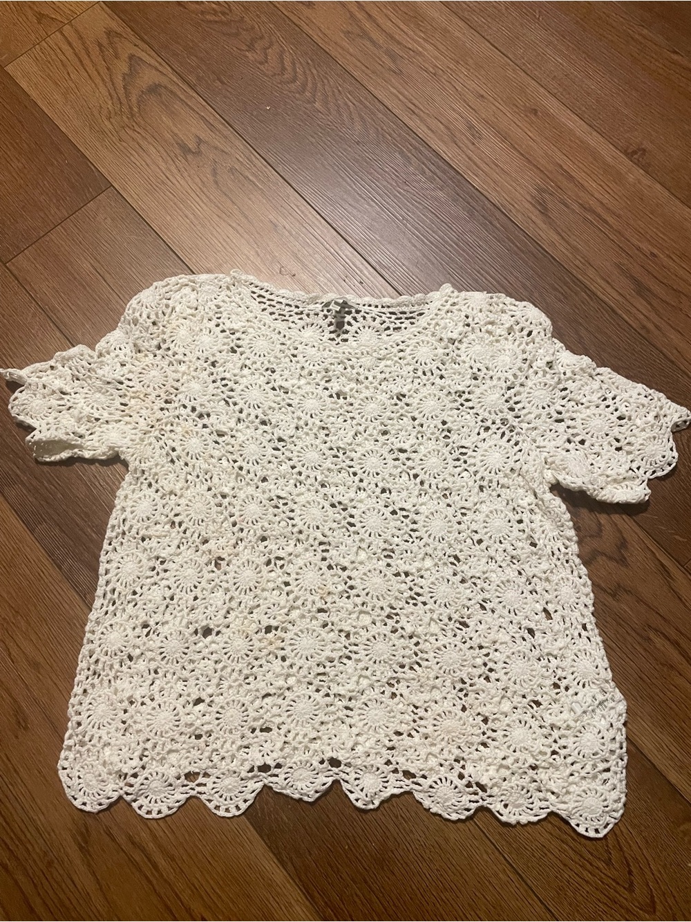 Joie Cream Delicate Crochet Knit Short-Sleeve Scallop Hem Boho Fall Layers